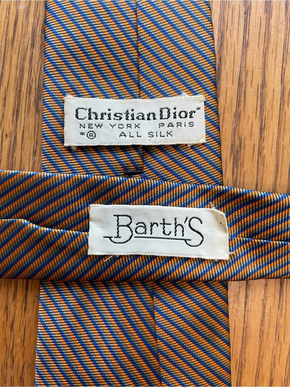 Christian Dior Men’s All Silk Blue Orange Striped Neck Tie Vintage Barth’s